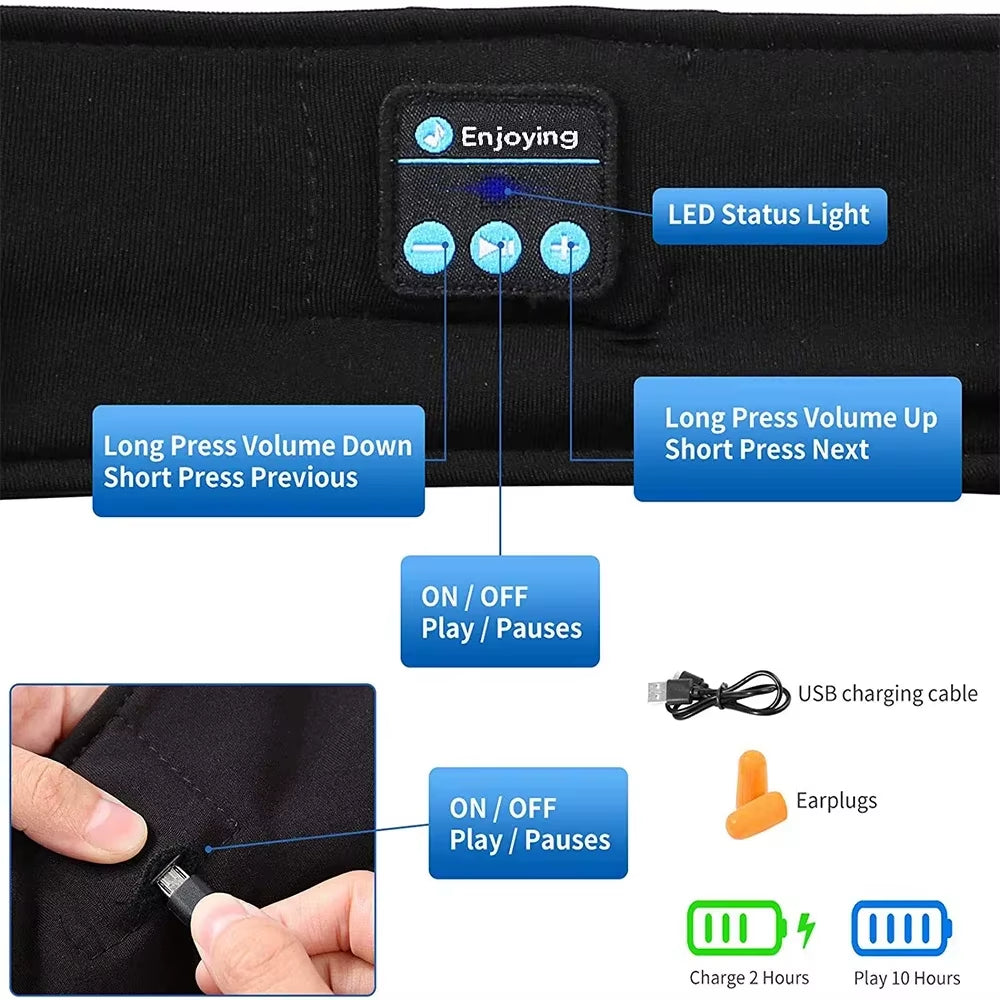 Bluetooth 5.0 Earphones Sports Sleeping Headband Elastic Wireless Headphones Music Eye Mask Wireless Headset Headband