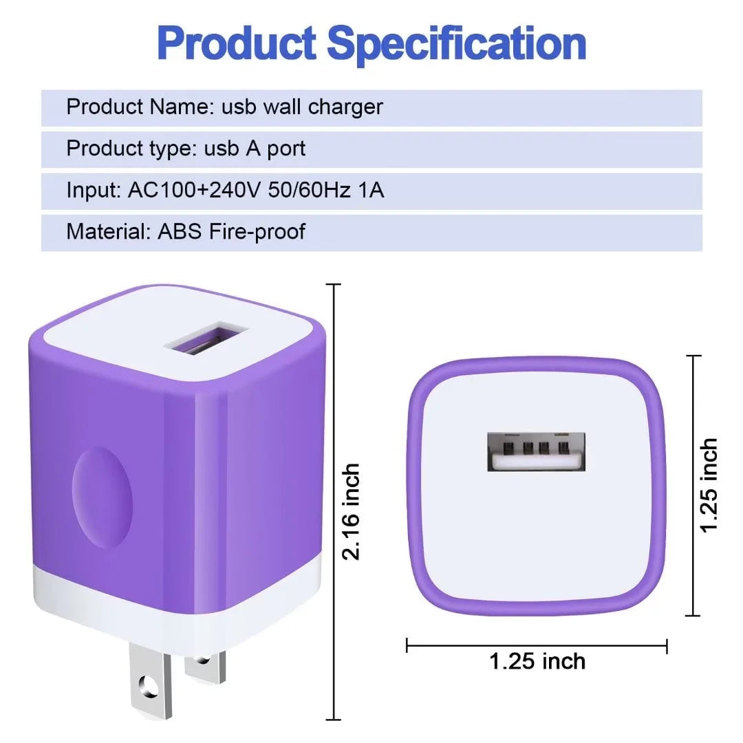 Charging Block,Type C Charger Block Fast Charging  3PCS 1A/5V Usb Wall Charger Block Adapter Plug with 3PCS Type C Charging Cables 6Ft USB C Cable High Speed Android Charger Phone Cords Type C