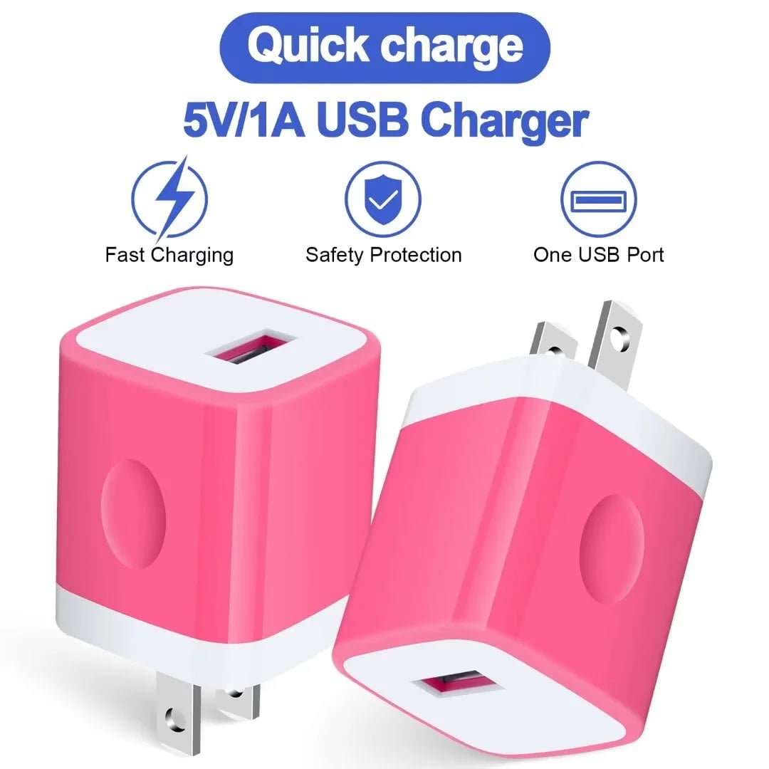 Charging Block,Type C Charger Block Fast Charging  3PCS 1A/5V Usb Wall Charger Block Adapter Plug with 3PCS Type C Charging Cables 6Ft USB C Cable High Speed Android Charger Phone Cords Type C